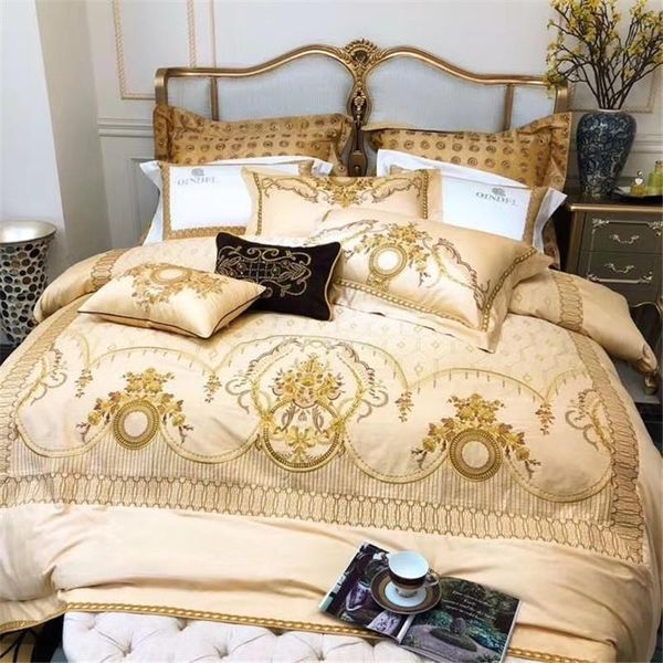 

bedding sets luxury golden premium 1000tc satin egyptian cotton royal court linen/sheet duvet embroidery cover set pillowcases bed