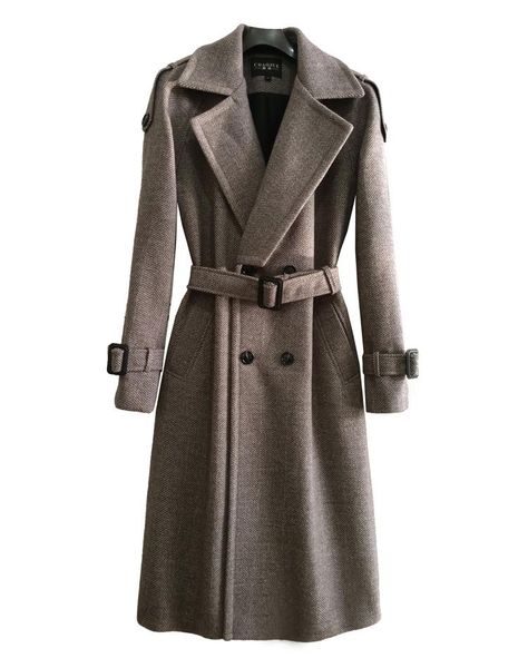 

women's wool & blends plus size s-6xl autumn/winter camel herringbone woolen coat england fashion back buttons overcoat female gray coa, Black