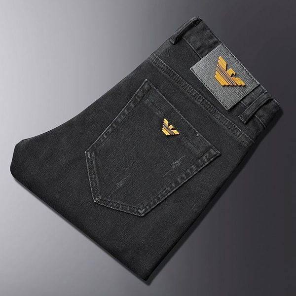 

new autumn winter black men's jeans slim elastic italy eagle brand fashion business trousers classic cotton jeans denim pants, Blue