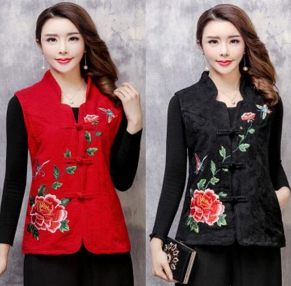 

traditional embroidered vest women national style large size tang suit vest cotton linen embroidery daily mother wear1, Black;white