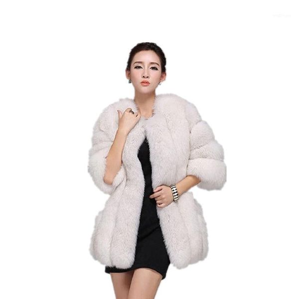 

autumn winter luxury women faux fur coats female open stitch elegant office lady thick warm fur overcoat feminine outwear1, Black