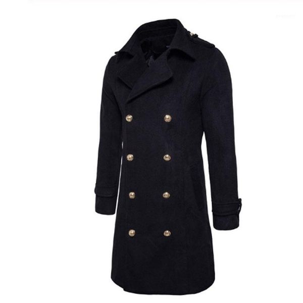 

homens inverno double breasted grosso casaco quente do vintage longo trench coat homens jaquetas casuais slim fit longo casaco e1, Tan;black