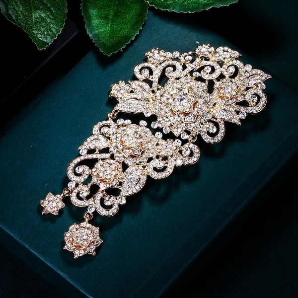 

tuliper flower brooches for women broche femme crystal rhinestone pins bridal wedding jewelry accessories party gift 201009, Gray