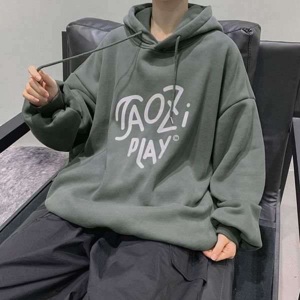 

thick 2021 new male gray hoodie nightgown autumn and winter tides loose more velvet hooded coat 1 62vm, Black