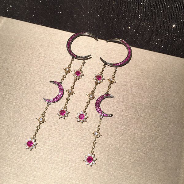 

moon tassel earring retro super immortal temperament goddess ins network celebrity 925 silver needle flower star moon earrings