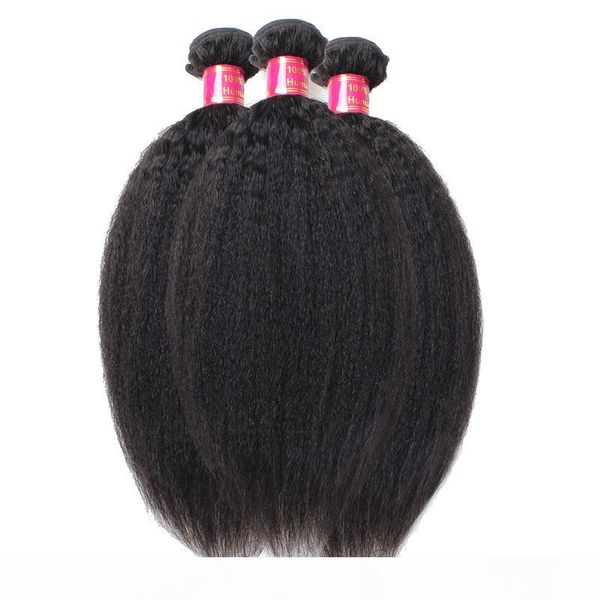 

10a unprocessed mongolian hair afro kinky straight weave extensions 3pcs lot italian coarse yaki human hair weft, Black