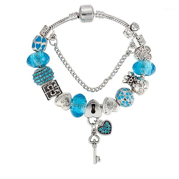 

charm bracelets viovia super fashion jewelry classic pink heart murano glass authentic beads of keys fits original bangles b153511, Golden;silver