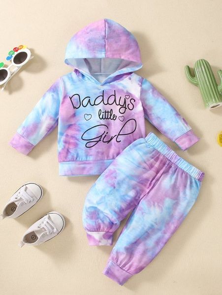 

baby letter graphic tie dye hoodie with sweatpants she, White