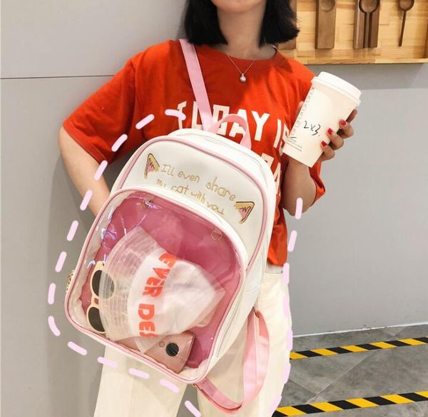 

mochila new large capacity backpack cute cat transparent girl cat ears schoolbag cute girl bag