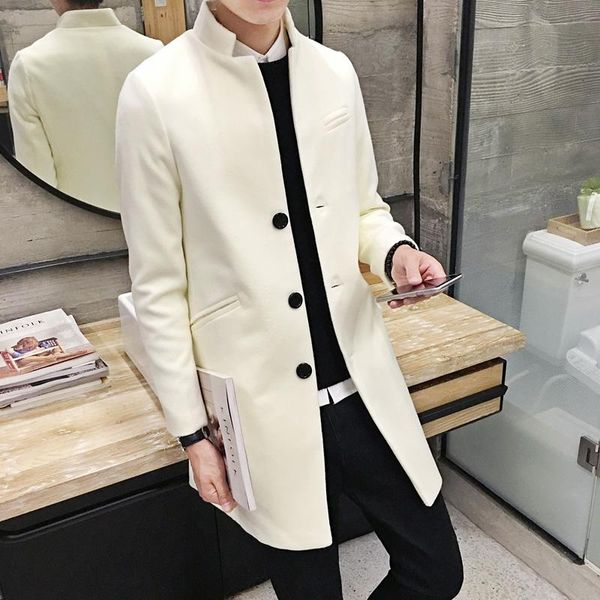 

xmy3dwx fashion men are high-end in winter keep warm woolen cloth coat/male stand collar pure color long single-breasted jacket, Black