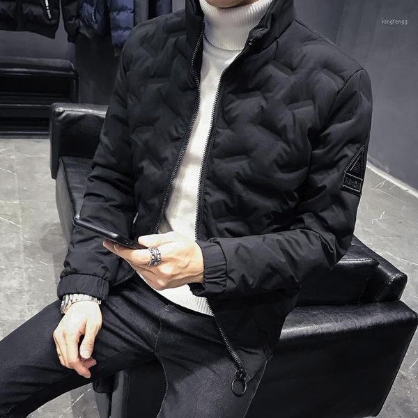 

winter new arrivals korean big size loose thick cotton jacket all-match casual simple solid color men jacket tide, Black