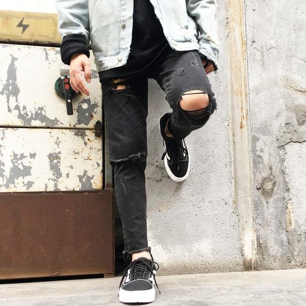 

2018 new hiphop men hole jogger pants casual destroyed skinny ruched jeans hole casual pants jogger rock jeans1, Blue