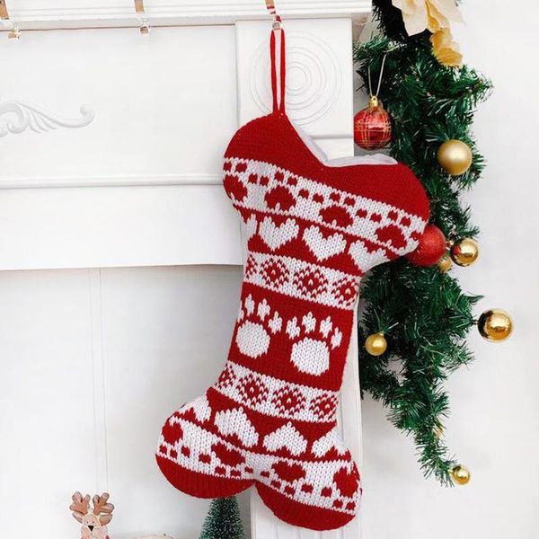 

christmas stockings cute bone/fish shape gifts candy bags knit christmas decorations for tree new year1