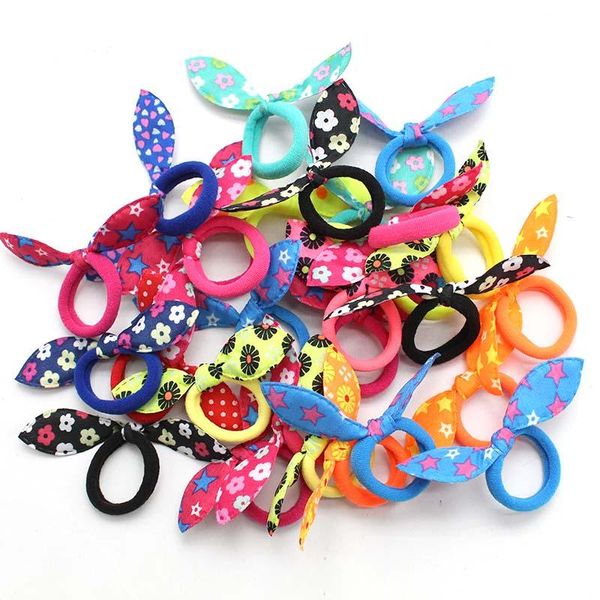 

20pcs children elastic hair band cute polka bow rabbit ears headband girl ring scrunchie kids ponytail holder hair accessories, Black;brown