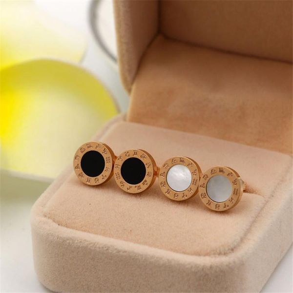 

fashion brand jewelry white shell and black enamel constellation stud earring stainless steel luxury jewelry female earring ke08 jllsff, Golden;silver