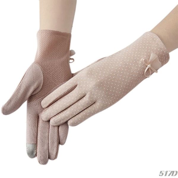 

women summer driving gloves non-slip touchscreen sun protection bowknot mittens 517d, Blue;gray