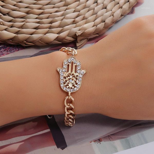 

charm bracelets bohemia for women vintage punk gold color crystal fatima thick chain bracelet femme boho jewelry accessories1, Golden;silver
