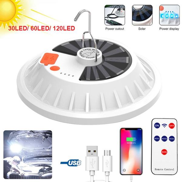 

portable rechargeable 120 smd led usb port outdoor camping tent light lantern hiking ultra bright hook lamp mobile power bank