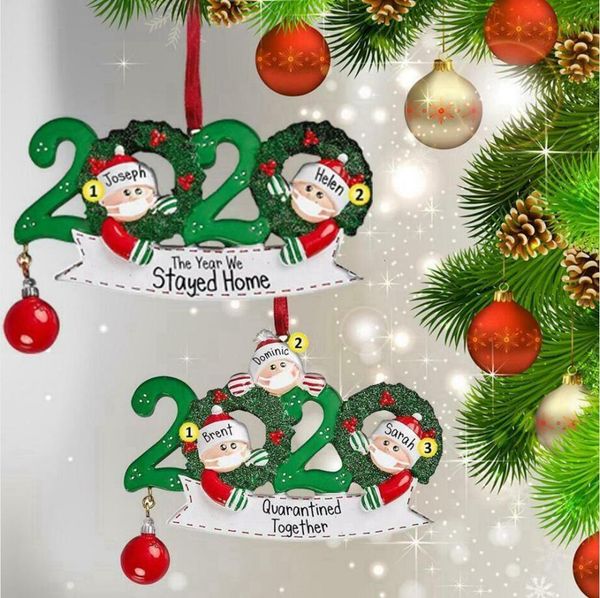 

2020 christmas tree family of 2 3 4 5 santa claus we stay home pendant ornament social distancin xmas party decoration ljjp503