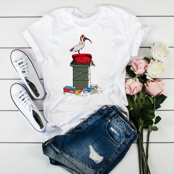 

women bird light cute printed merry christmas ladies graphic clothes tshirt t tee female womens shirt clothing t shirt, White