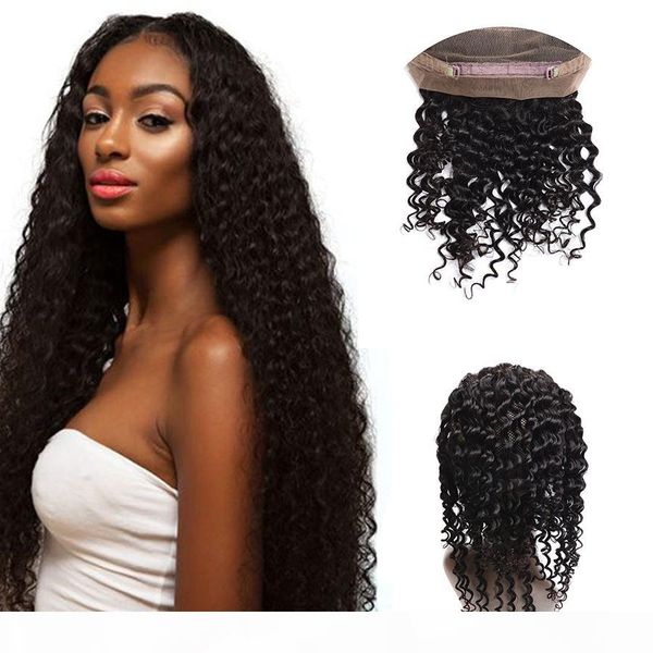 

360 lace frontal kinky curly 130% density brazilian human virgin hair for black women lace frontal with baby hair bleached knots pre plucked, Black;brown