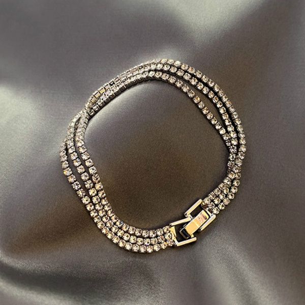 

chain link bracelets women trendy korean simple three-layer rhinestone bracelet for girls female jewelry, Golden;silver