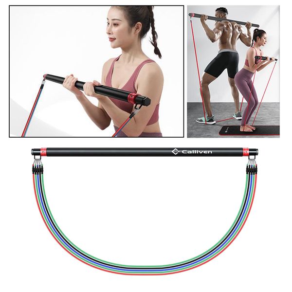 

folding pilates bar resistance band tube exercise stick full body workout