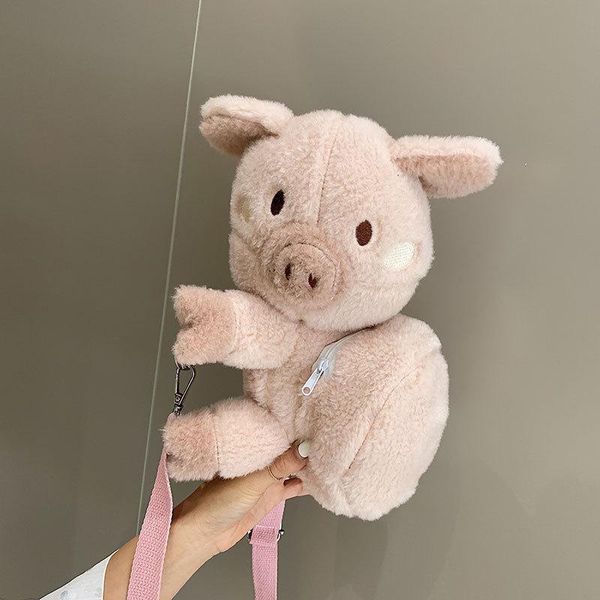 

2020 new pink bag women funny small bag tide cute plush pig shape shoulder les sacs des femmes bolso animal hembra lindo