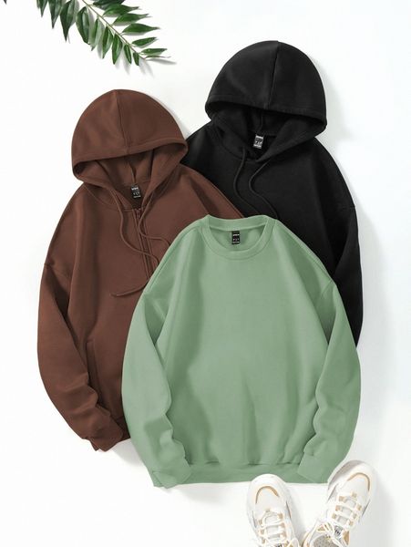 

3pcs solid thermal sweatshirt v1lg#, White;black