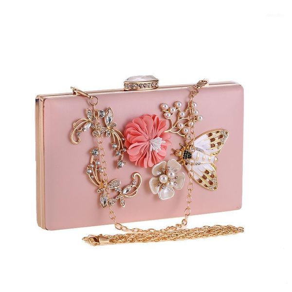 

evening bags women clutch butterfly beaded flower mini ladies chain shoulder pu leather wedding party bridal handbag1