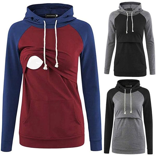 

2020 new women hoodies sweatshirts patchwork long sleeve pullovers woman breast-feeding pregnant women hoodies, White