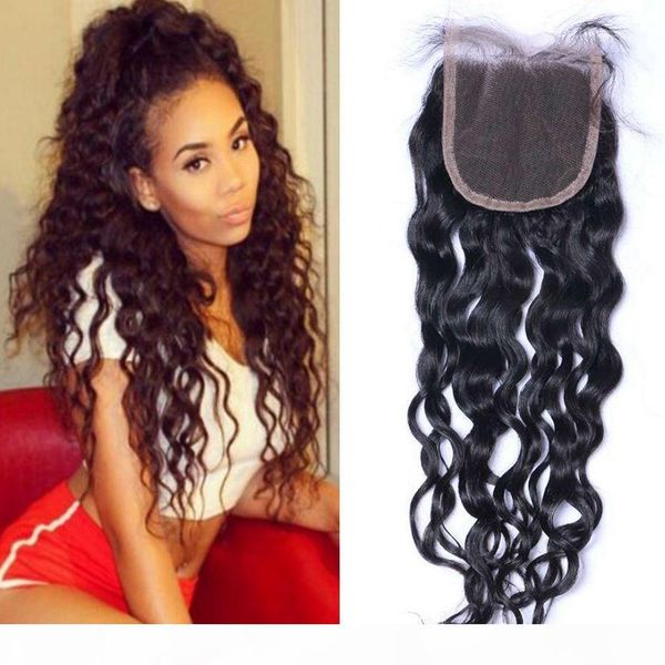 

brazilian water wave human hair closure 4x4 swiss lace unprocessed virgin hair closure pieces 8-20 inch, Black;brown