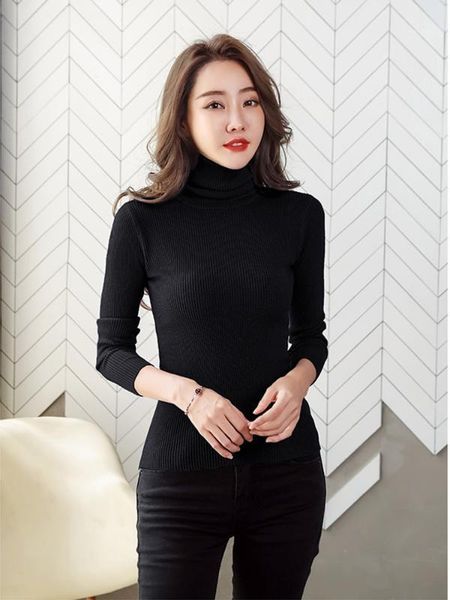 

2020 autumn winter turtleneck sweater women black white thin pullover jumper knitted sweater woman sweaters1, White;black