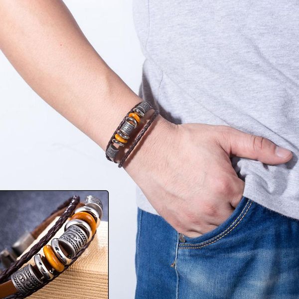 

fashion weaved charming daily easy wear vintage 21cm bead decoration adjustable handmade men bracelet, Black