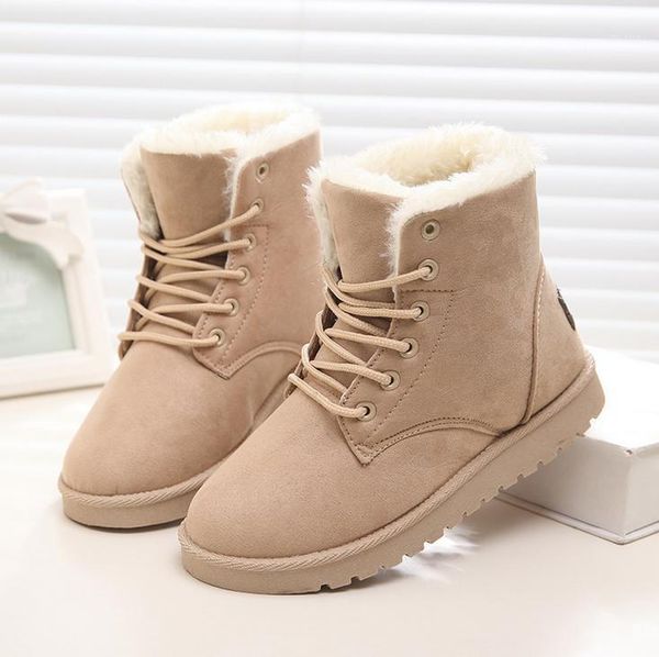 

2020 women winter snow boots warm flat plus size platform lace up ladies women's shoes new flock fur suede ankle boots 35-431, Black