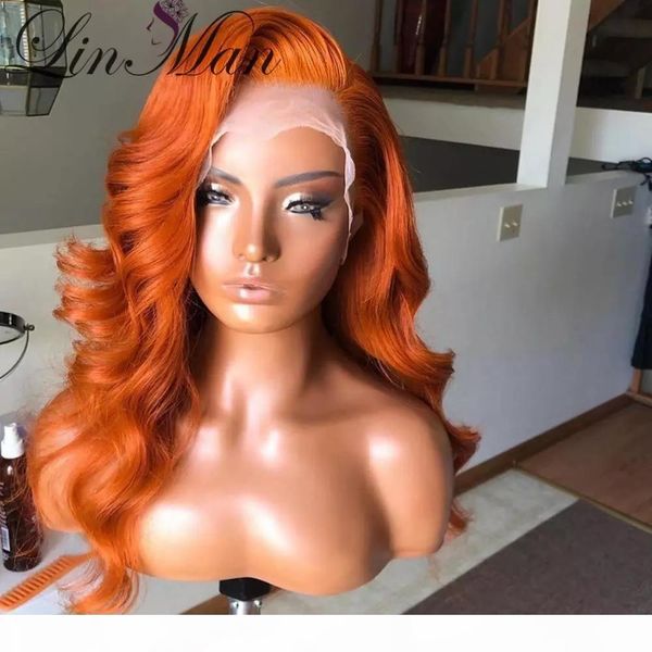 

ginger orange wavy lace parthuman hair wig brazilian remy hair for black women pre plucked with baby linman, Black;brown