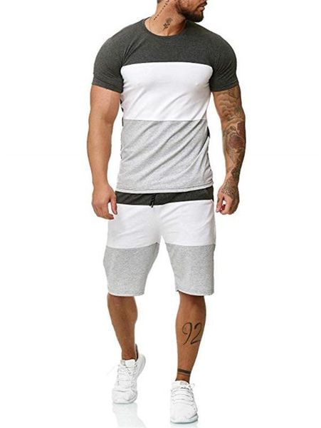 

outdoor jogging suit for men sport wear t shirts and shorts training leisure patchwork polyester kg-400, Black;blue