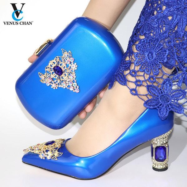 

2020 african women shoes matching bag in bule color italian ladies comfortable heels for party, Black