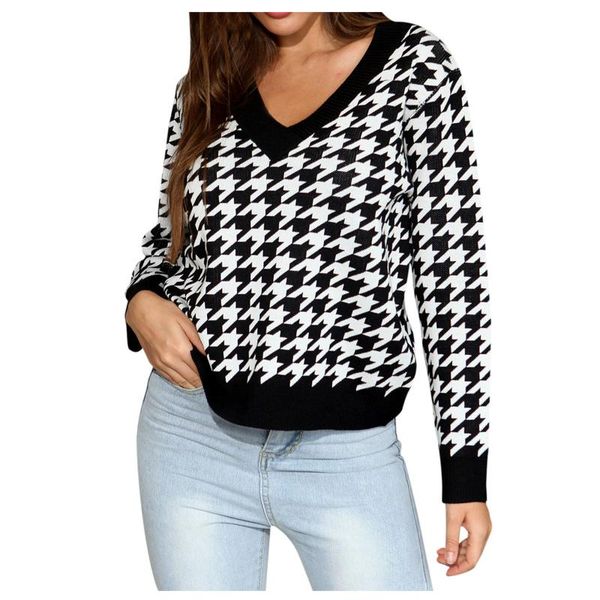 

lattice пуловер вязаный свитер для женщин v шеи длинным рукавом пассивом kniting tops женский осень зима plaid knit блуза, White;black