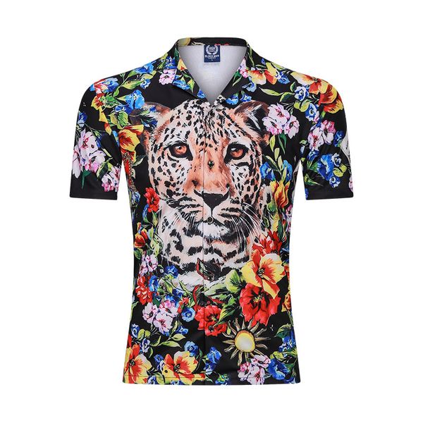 

2020 hawaiian leopard new casual male shorts printed beach shirt short sleeves oversize men's clothing, White;black