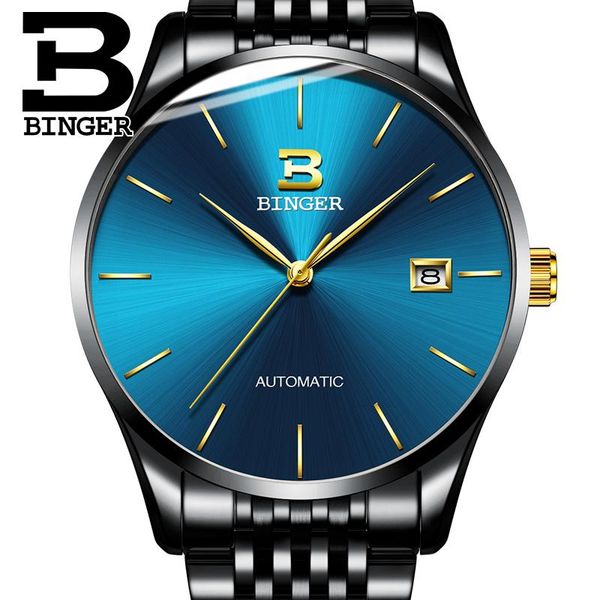 

wristwatches switzerland binger watches men's automatic mechanical men watch sapphire waterproof relogio masculino, Slivery;brown