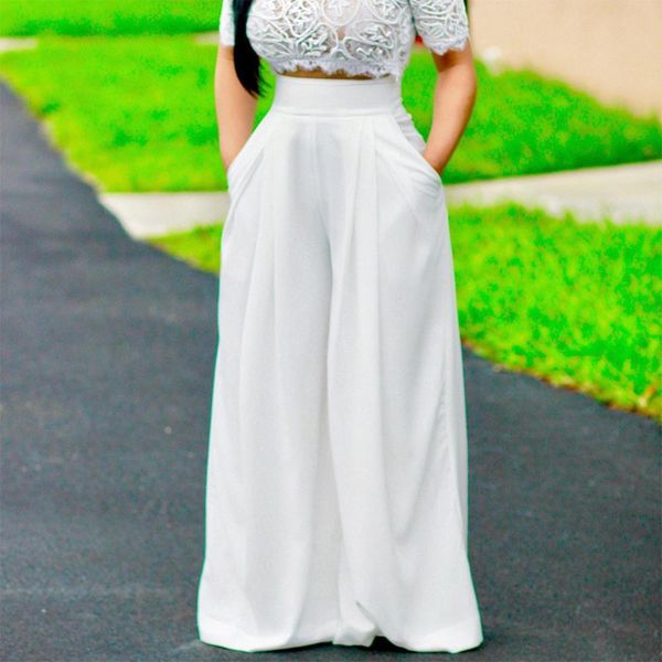 

high waist wide leg harem pants women solid color loose pockets casual trousers palazzo baggy clubwear 2020 pantalon femme 1017, Black;white