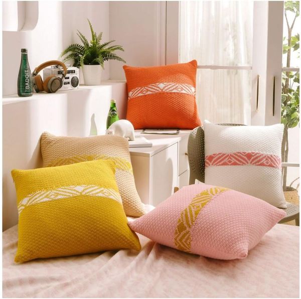 

cushion/decorative pillow decorative crochet knitted stripe cushion cover orange pink white home sofa bed living room 45x45cm pillowcase