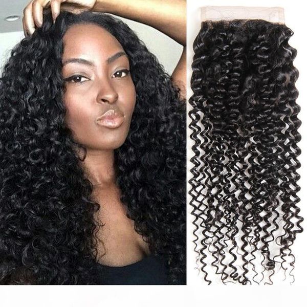 

indian curly lace closure virgin indian wet wavy hair deep curly virgin hair closure unprocessed remy virgin hair vendors natural color, Black;brown