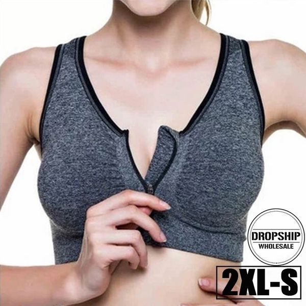 HEIßE Sport Yoga BH Bh Front Zipper Top SEXY Frauen Fitness Push up Gym Laufen Stoßfest Hemd Workout Schnell Trocken weste 2XL-S T200601