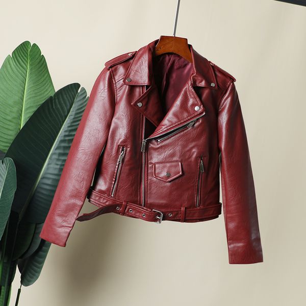

2021 new falso jaqueta de das mulheres gola turndown motocicleta feminino couro do plutnio rebite zper outerwear zfdu, Black