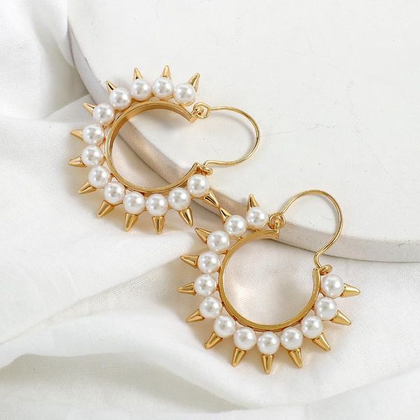 

aensoa 2020 new arrival unique design simulated-pearl trendy round women dangle earrings pearl drop earrings statement, Silver