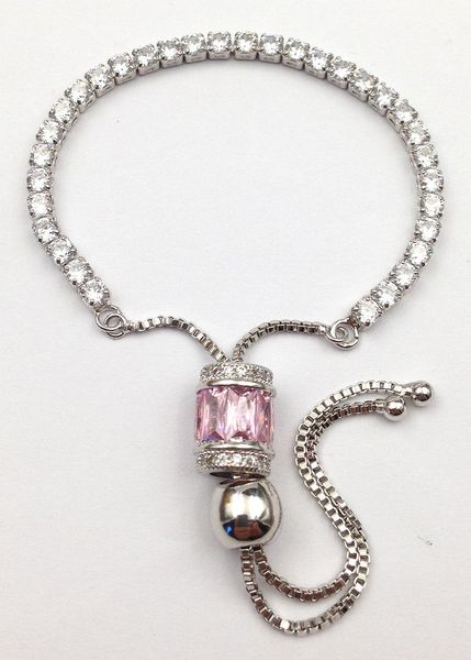 

link, chain ya2897 sparkling zircon stone pink drums spacer silver plated bracelet link tennis adjustable unfading, Black