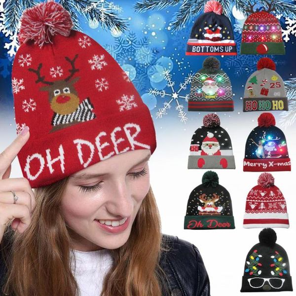 

женские шапочки шапочка зима красочное рождество светодиодное вверх knit hat beanie hairball теплая cap рождество gorra иносенте