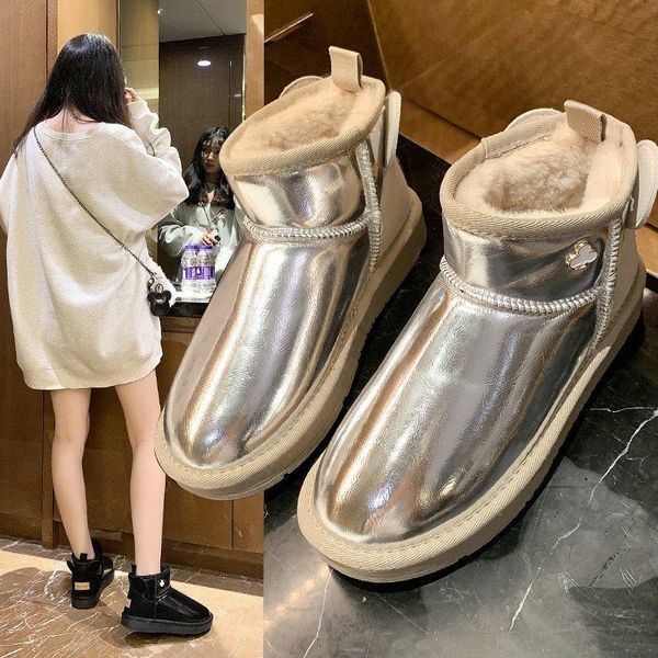 

snow boots winter plus velvet warm women's boots pu ankle wear-resistant flat casual women's shoes cotton, Black